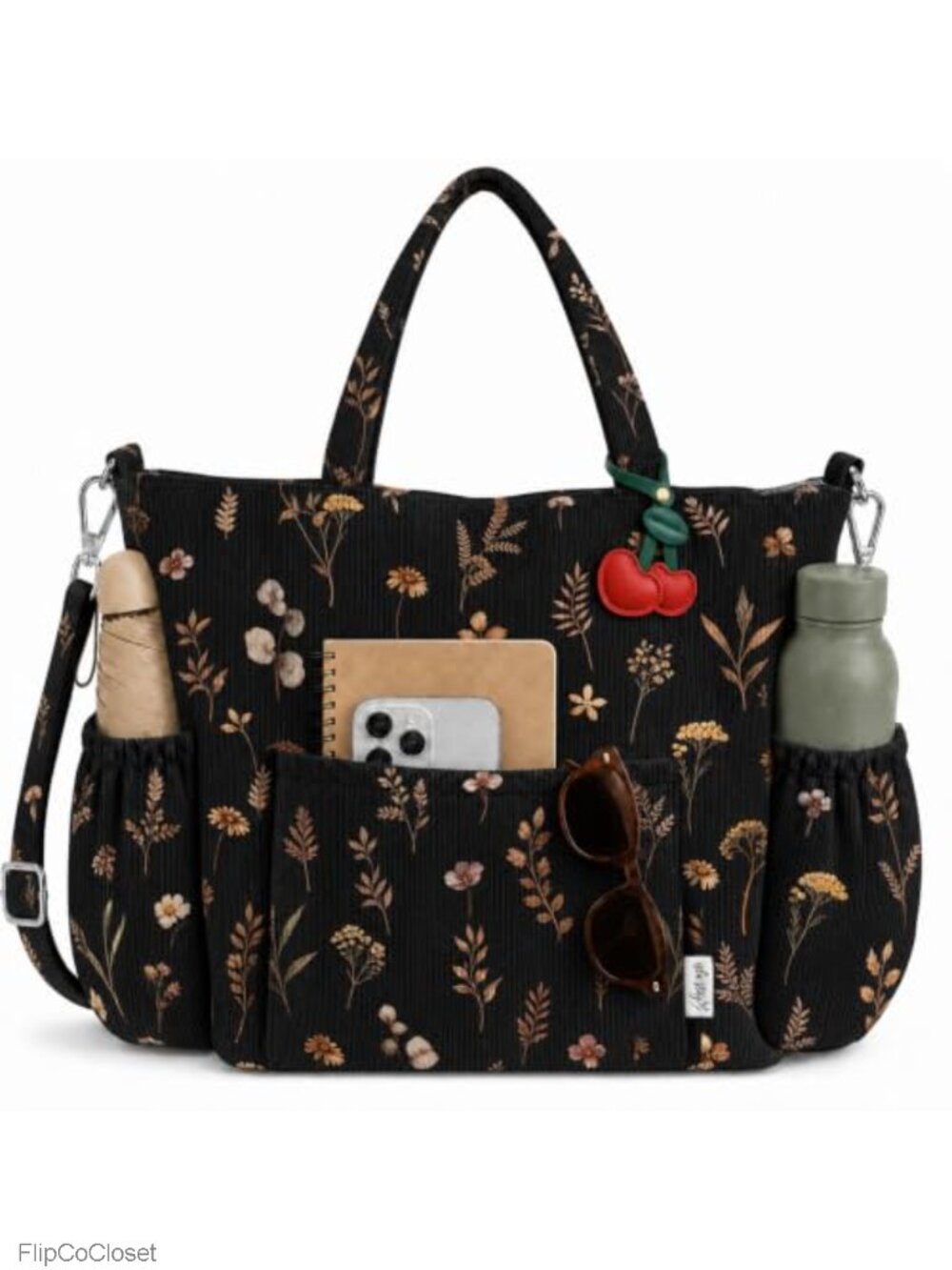 Corduroy Tote Bag for Women Multi-Pocket